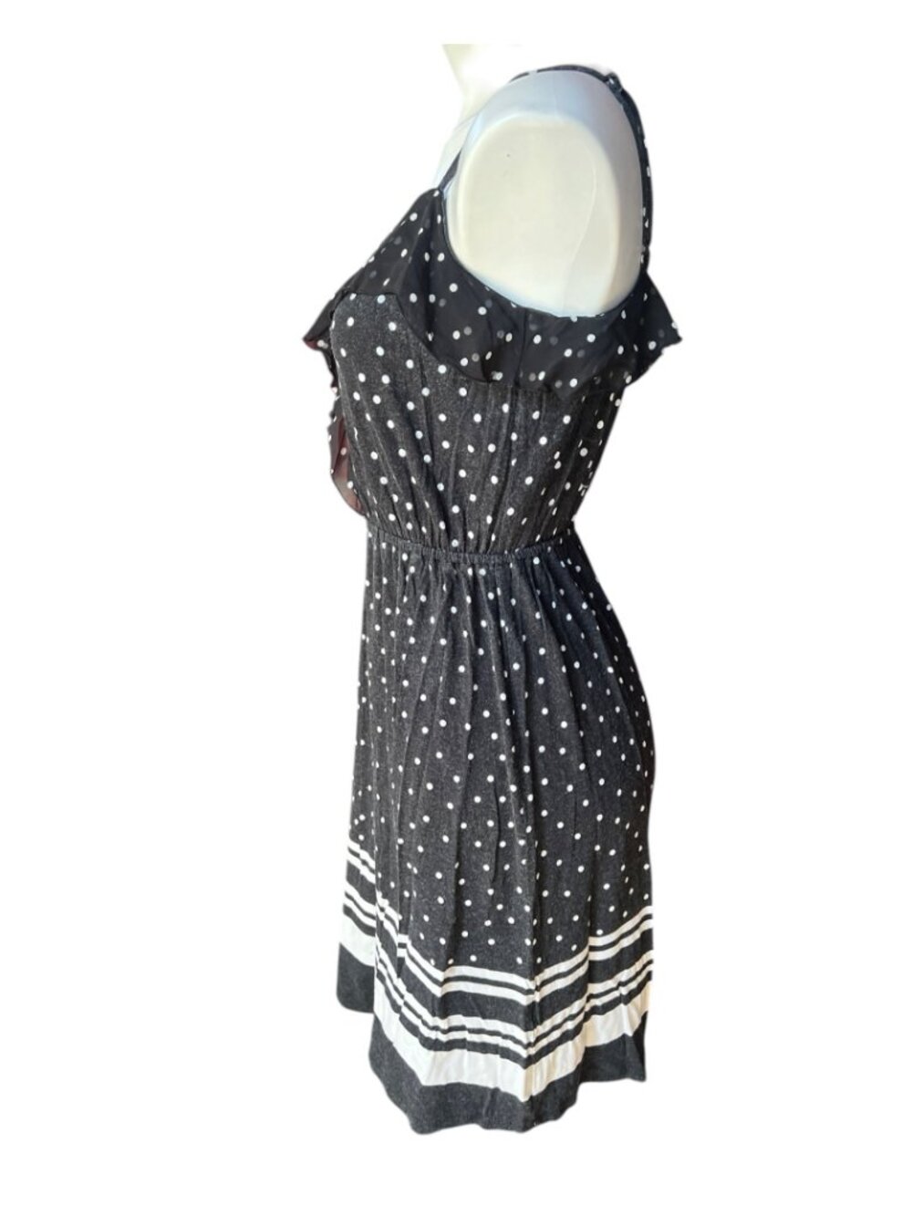 Elle Womens Dress Size M B&W Polka Dot Ruffle Sleeveless Adj. Straps Stripes - Picture 8 of 10
